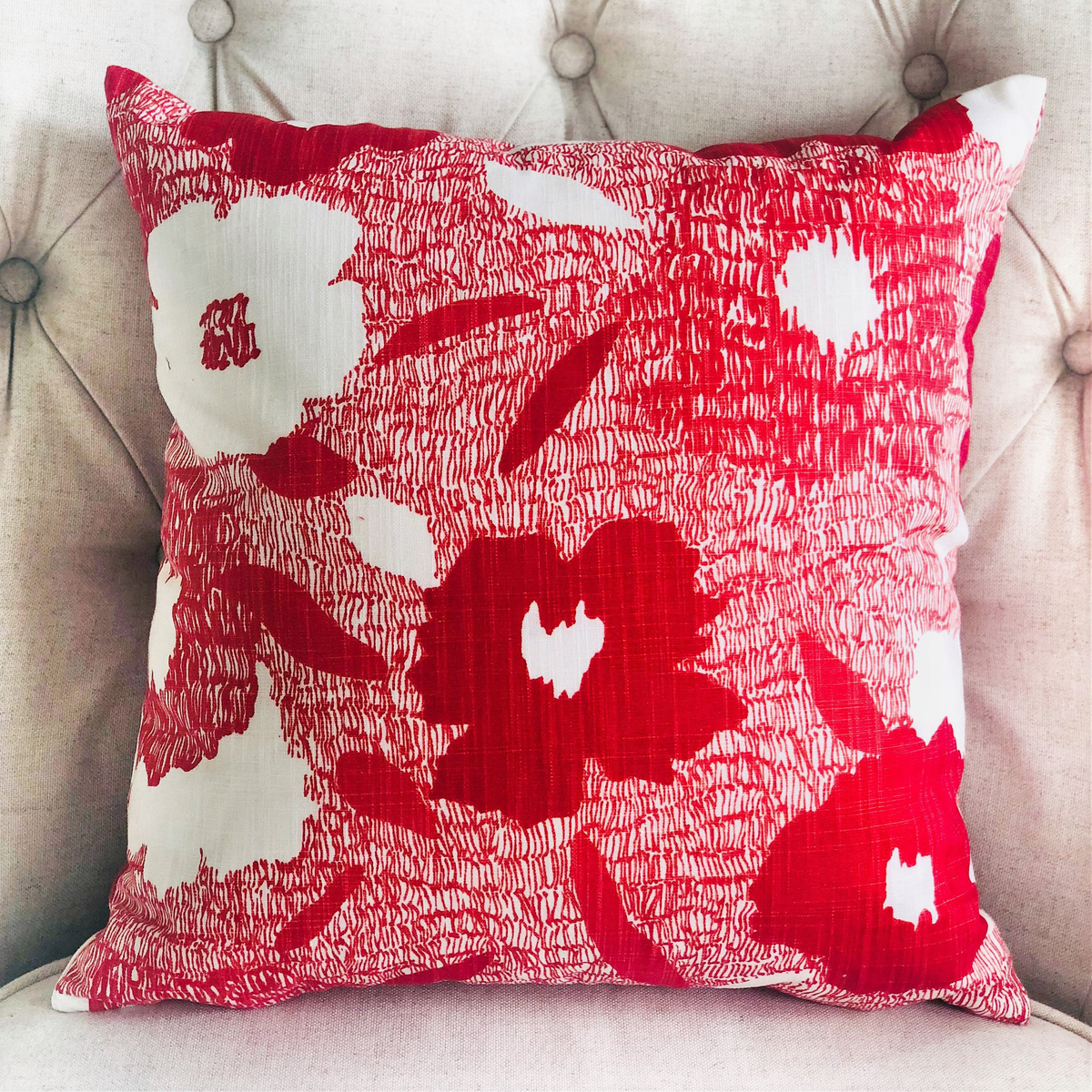 Plutus Hibiscus Red and Beige Luxury Throw Pillow