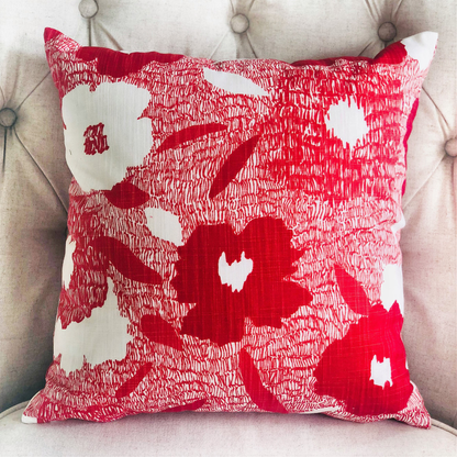 Plutus Hibiscus Red and Beige Luxury Throw Pillow