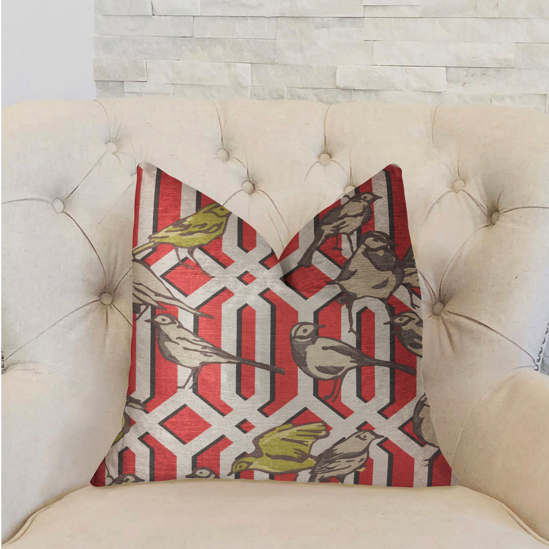Plutus Bird Forest Multicolor Luxury Throw Pillow