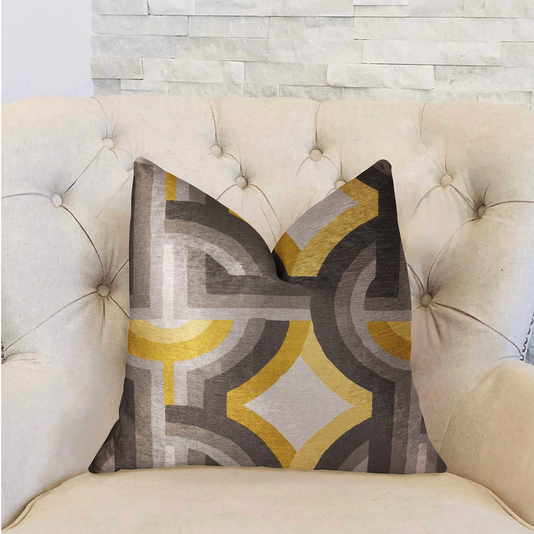 Plutus Delightful Chain Yellow, Beige and Gray Luxury Throw Pillow