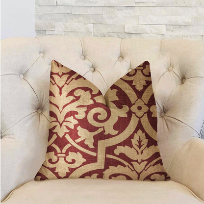 Plutus Sacred Shield Red and Beige Luxury Throw Pillow