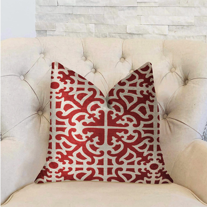 Plutus Red Romance Red and Beige Luxury Throw Pillow