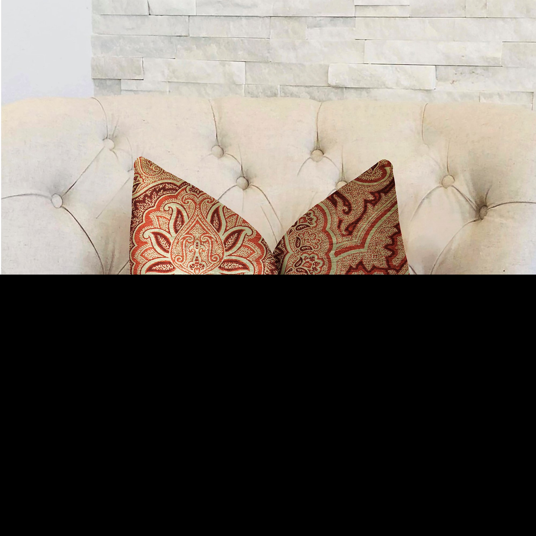 Plutus Enchanted Prairie Red and Beige Luxury Throw Pillow