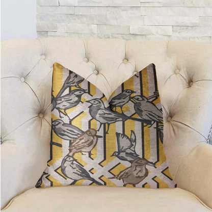 Plutus Song Bird Gardens Yellow, Beige and Gray Luxury Throw Pillow
