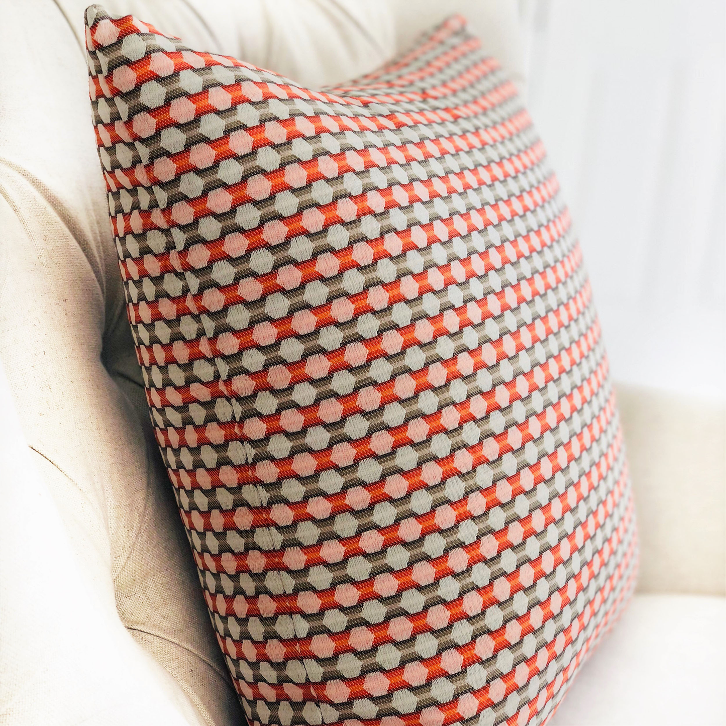 Plutus Sunny Cave Orange and Beige Luxury Throw Pillow
