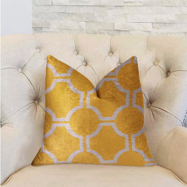 Plutus Honeycomb Yellow and Beige Luxury Throw Pillow