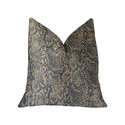 Plutus Exotic Phantom Blue and Gold Luxury Throw Pillow