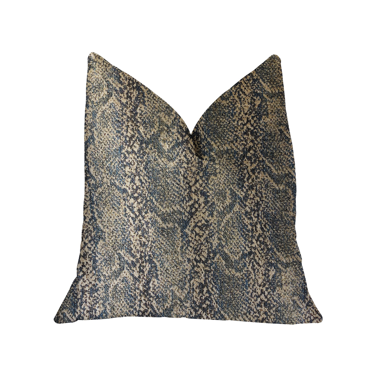 Plutus Exotic Phantom Blue and Gold Luxury Throw Pillow