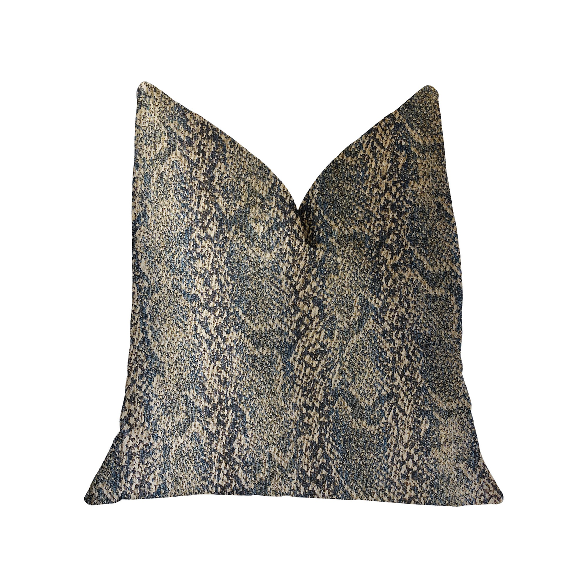 Plutus Exotic Phantom Blue and Gold Luxury Throw Pillow