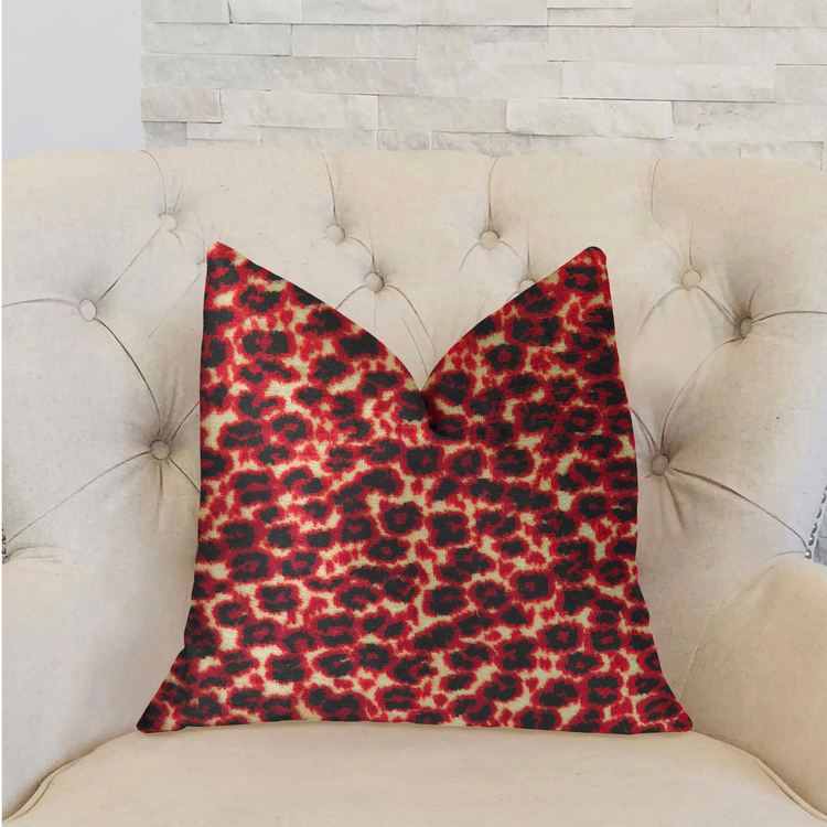 Plutus Crimson Cheetah Black and Red Luxury Throw Pillow