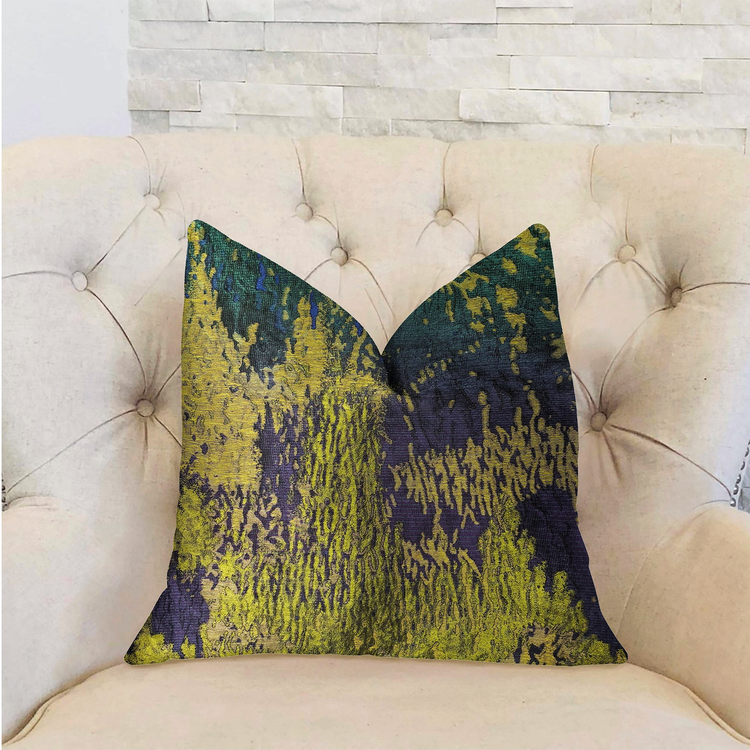 Plutus Emerald Rainforest Green, Yellow and Blue Luxury Throw Pillow