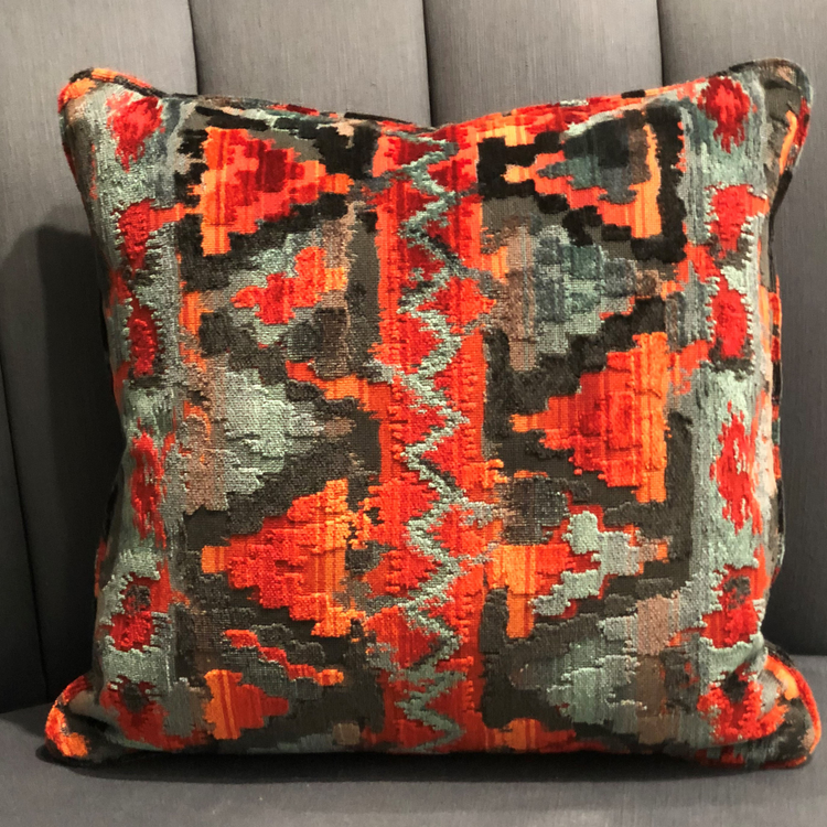 Plutus Sachi Love Red, Blue and Orange Ikat Luxury Throw Pillow