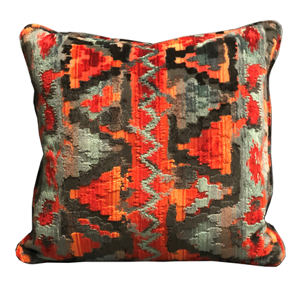 Plutus Sachi Love Red, Blue and Orange Ikat Luxury Throw Pillow