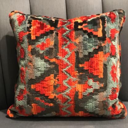 Plutus Sachi Love Red, Blue and Orange Ikat Luxury Throw Pillow
