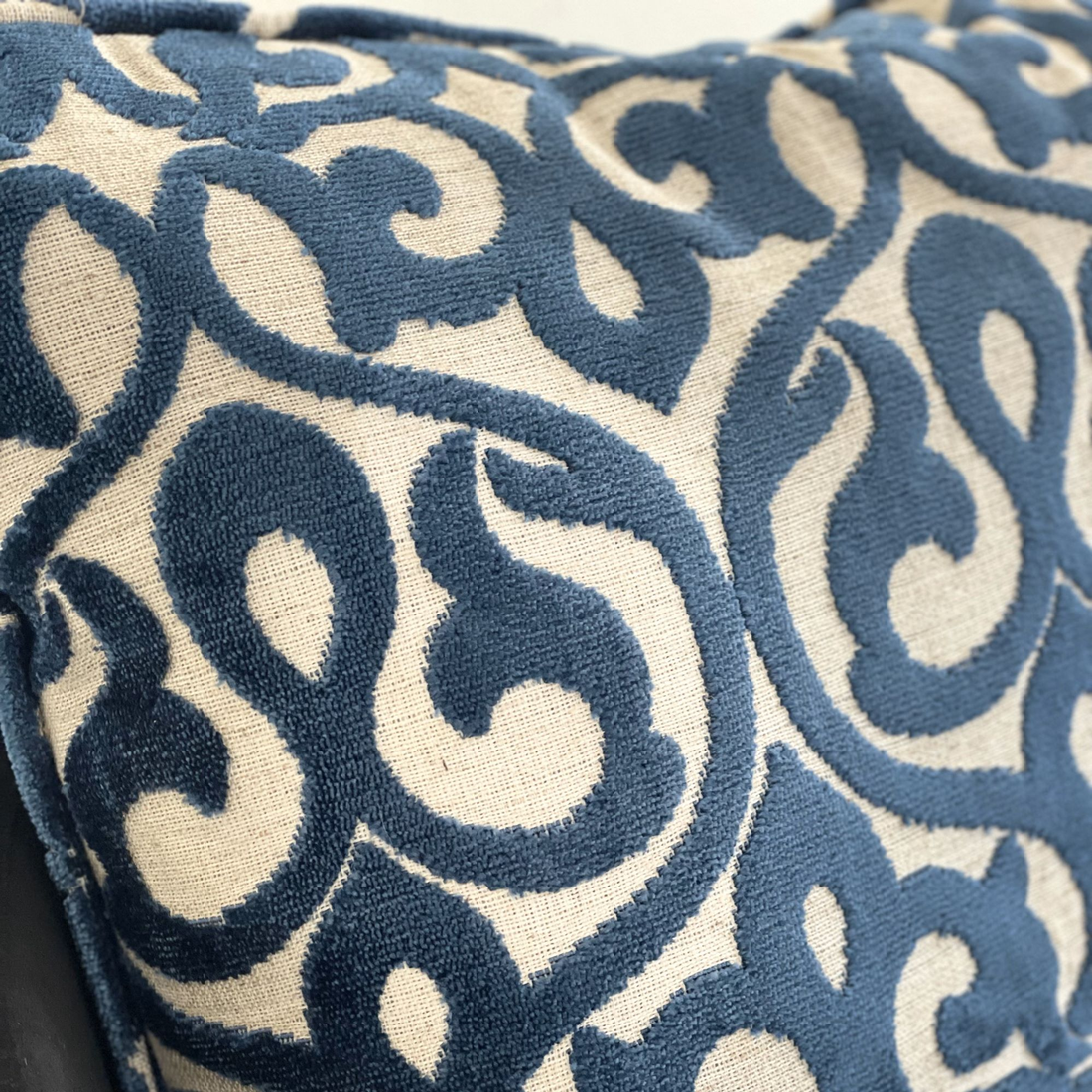 Plutus Velvety French Medallion Blue and Off White Luxury Throw Pillow