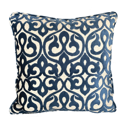 Plutus Velvety French Medallion Blue and Off White Luxury Throw Pillow