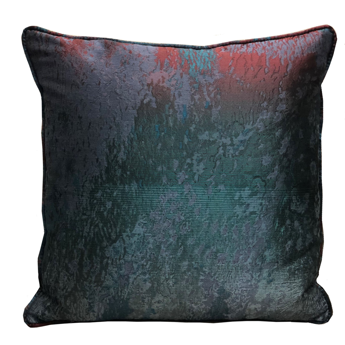 Plutus Bleu Velour Blue, Green, Red Luxury Throw Pillow