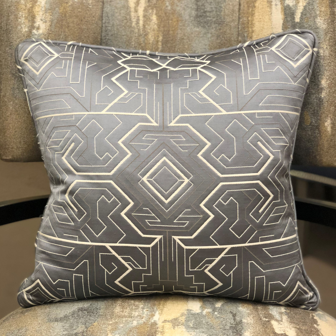 Plutus Daria Moss Silver Geometric Luxury Throw Pillow