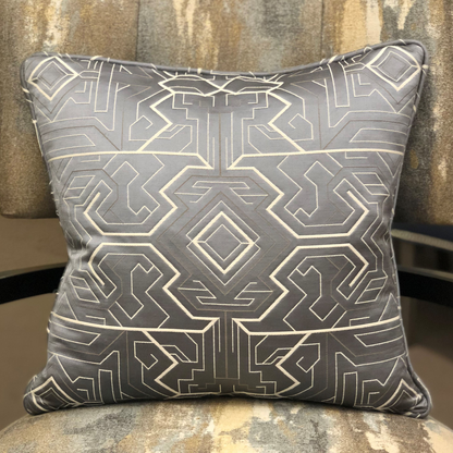 Plutus Daria Moss Silver Geometric Luxury Throw Pillow
