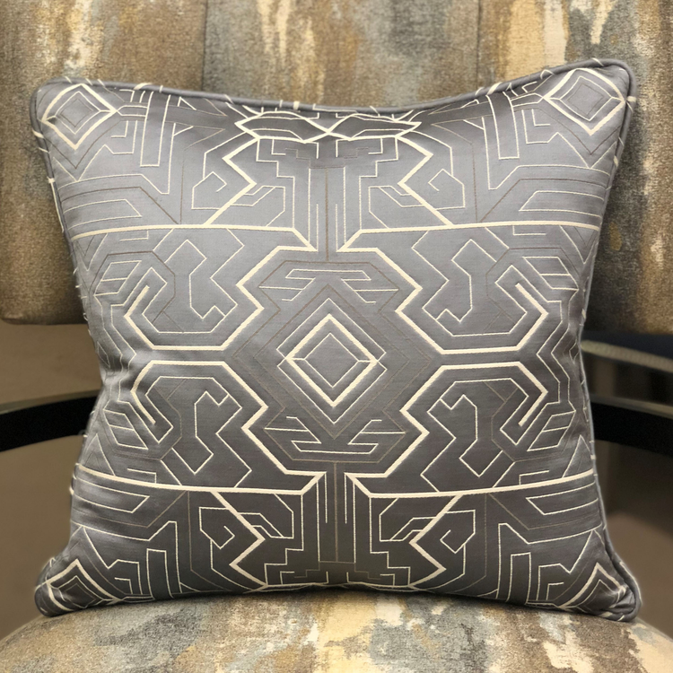 Plutus Daria Moss Silver Geometric Luxury Throw Pillow