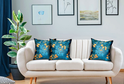 Plutus Bronze Blossom Blue Floral Luxury Throw Pillow