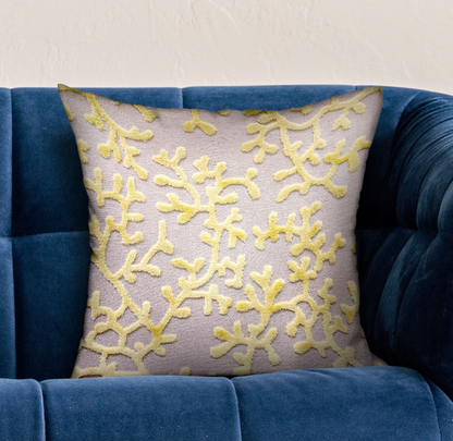 Plutus Lemon Reef Yellow Cream Floral Throw Pillow