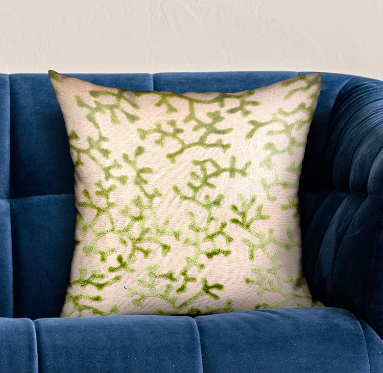Plutus Sage Reef Apple Green Floral Throw Pillow