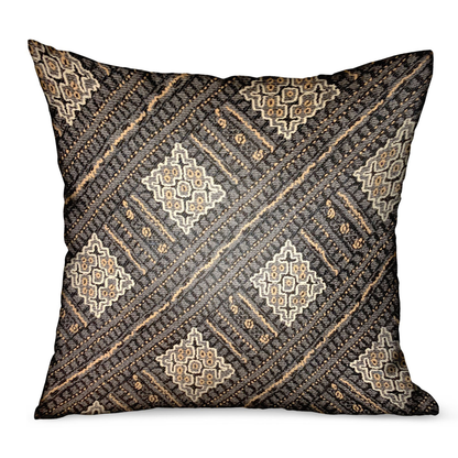 Plutus Pewter Lattice Charcoal Geometric Luxury Outdoor Throw Pillow