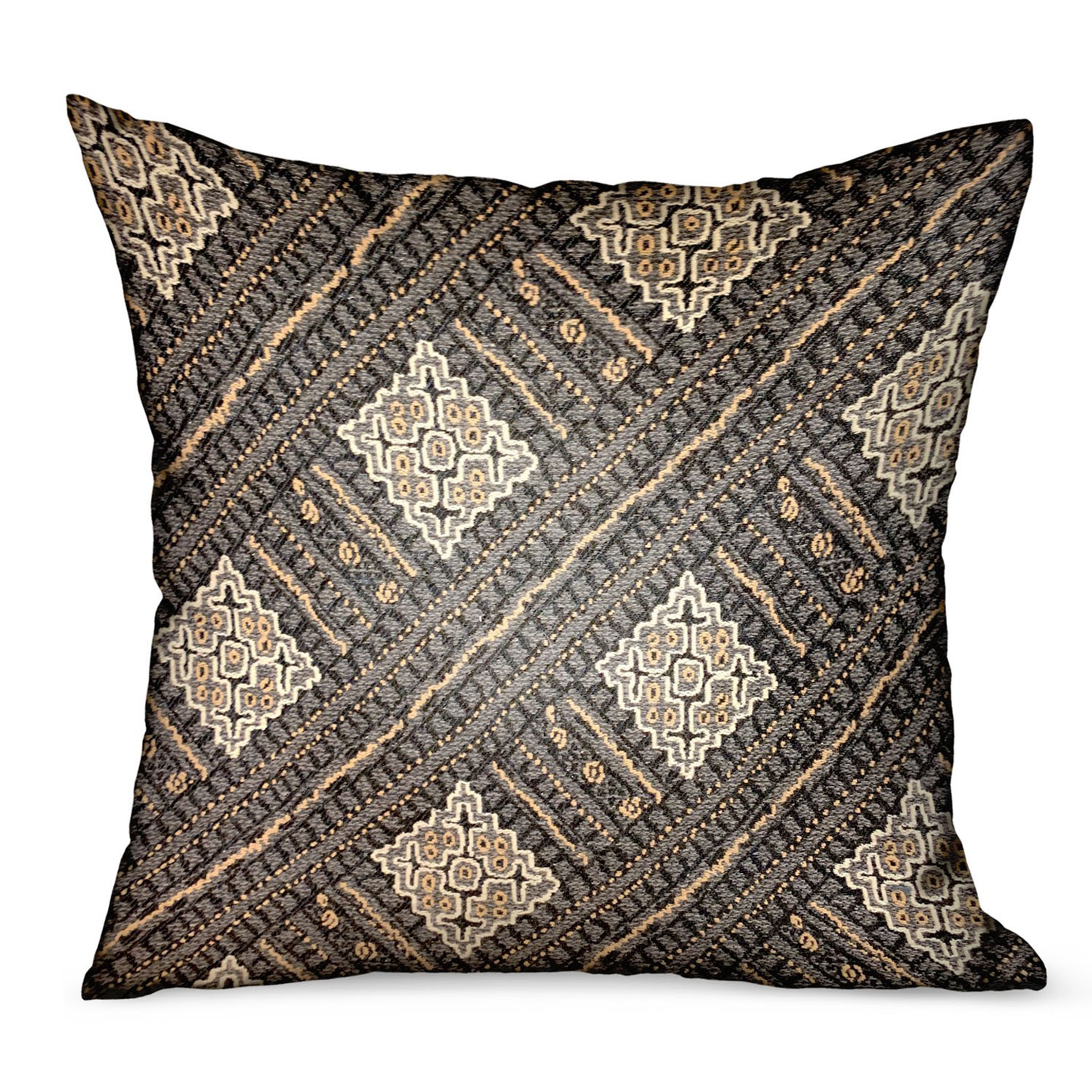 Plutus Pewter Lattice Charcoal Geometric Luxury Outdoor Throw Pillow