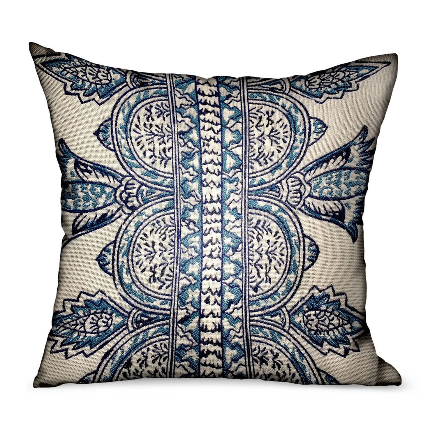 Plutus Aristocratic Floret Blue Paisley Outdoor Throw Pillow