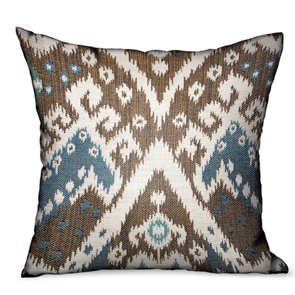 Plutus Shoshone Valley Blue Brown Ikat Luxury Outdoor Throw Pillow