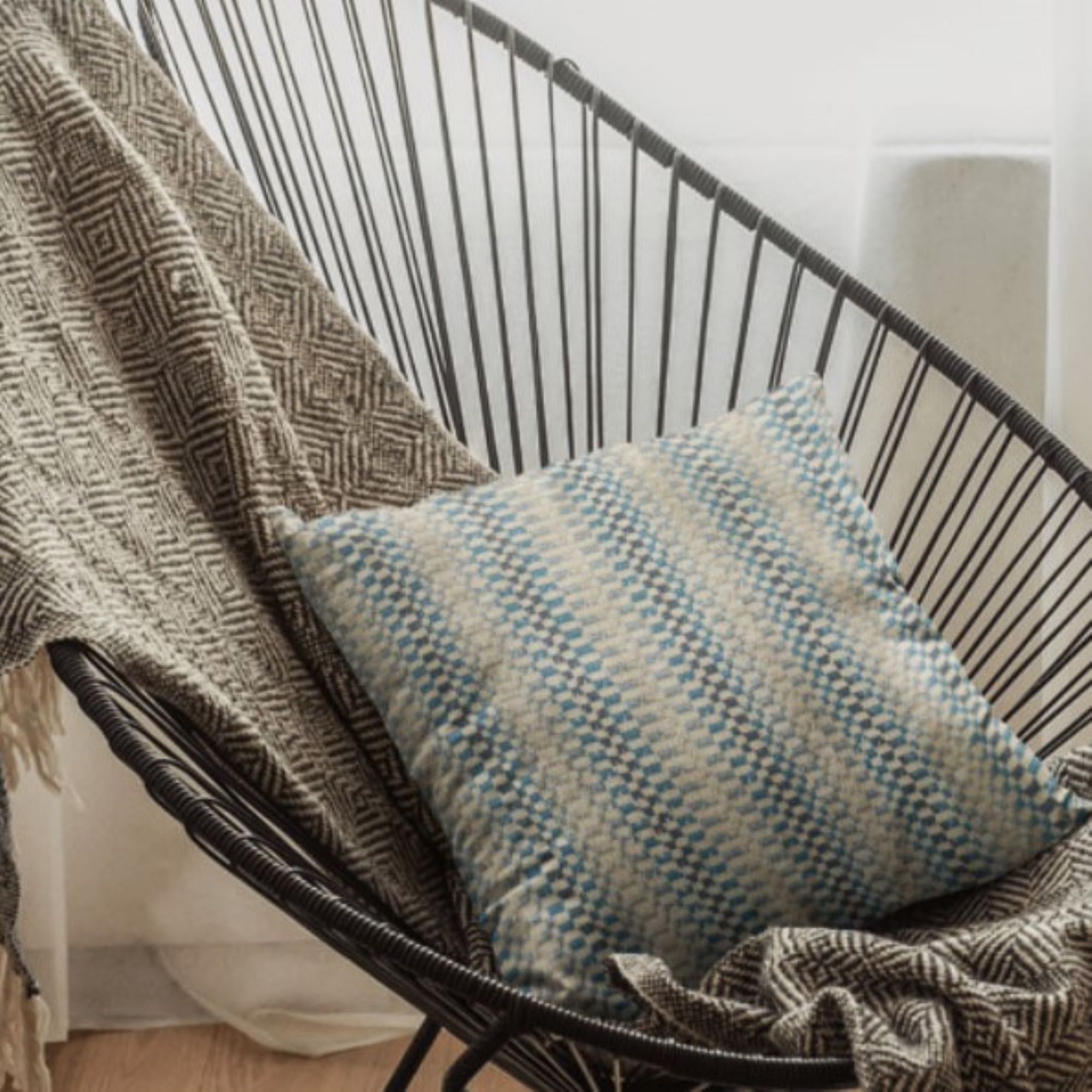 Plutus Garden Tassel Blue Stripes Luxury Outdoor/Indoor Throw Pillow