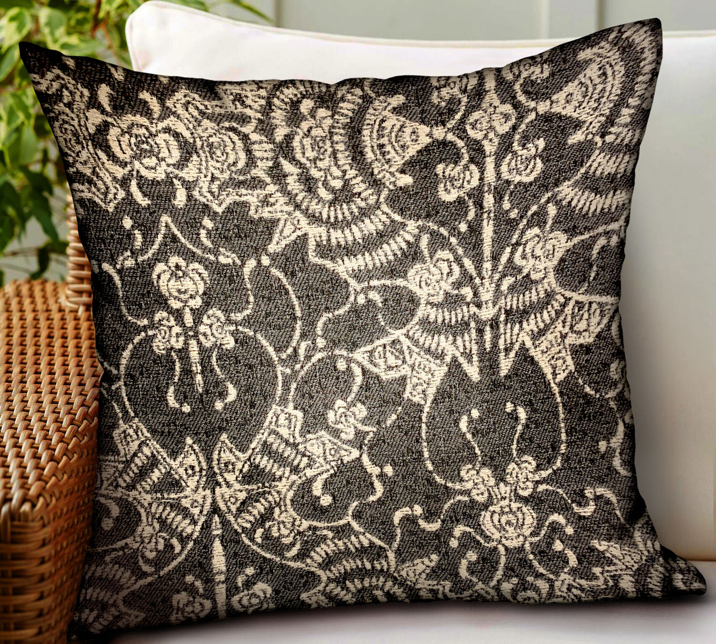 Plutus Adriel Bay Gray Chevron Luxury Outdoor Throw Pillow