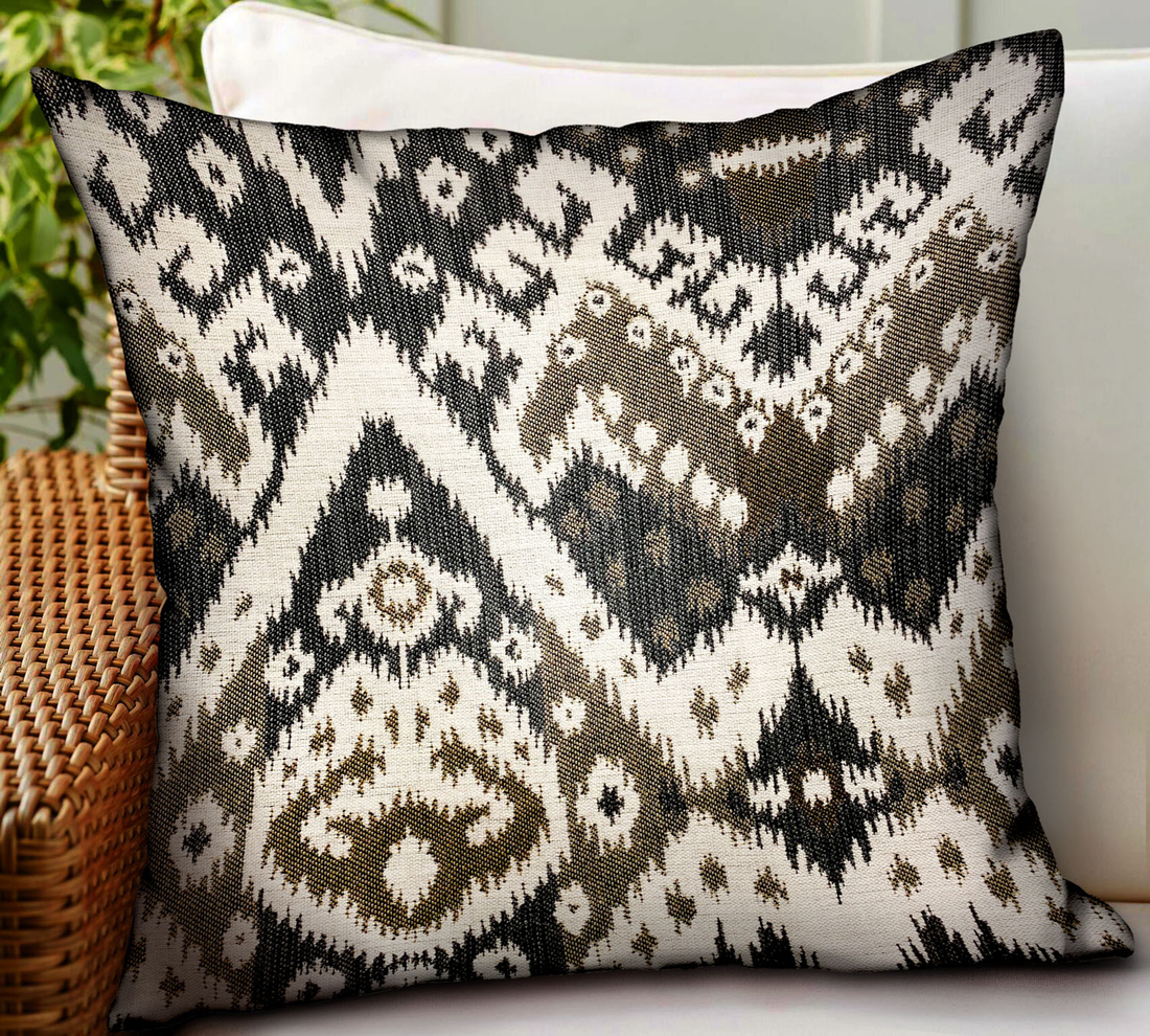 Plutus Amare Dream Brown Ikat Luxury Outdoor Throw Pillow