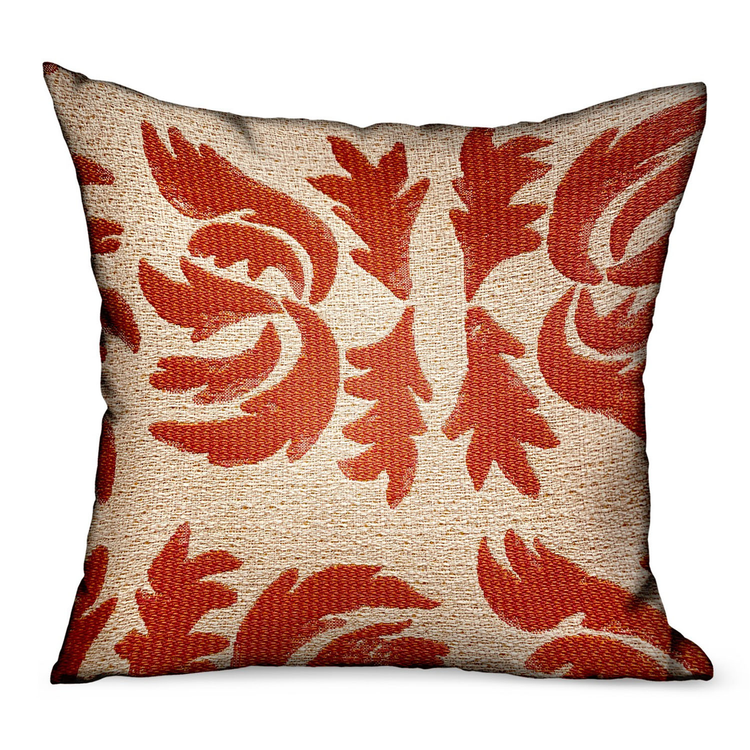 Plutus Claret Leaflet Orange Paisley Outdoor/Indoor Throw Pillow