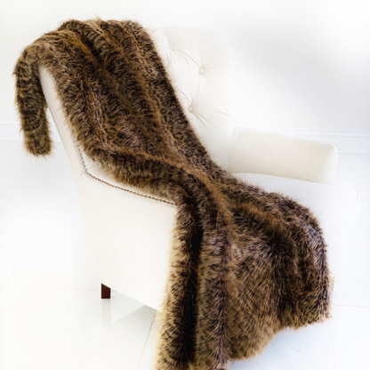 Plutus Plush Tawny Wildcat Handmade Luxury Faux Fur Throw