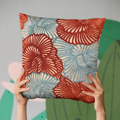 Plutus Red, Blue Plush Damask Luxury Throw Pillow