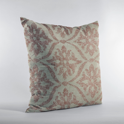 Plutus Beige, Red Flowers Jacquard Luxury Throw Pillow