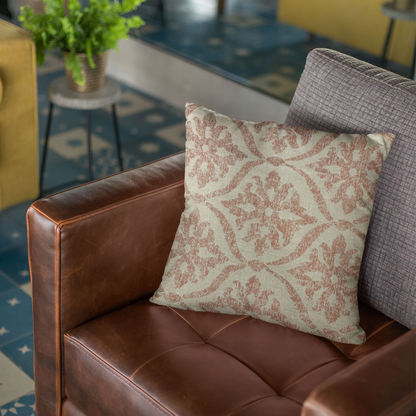 Plutus Beige, Red Flowers Jacquard Luxury Throw Pillow