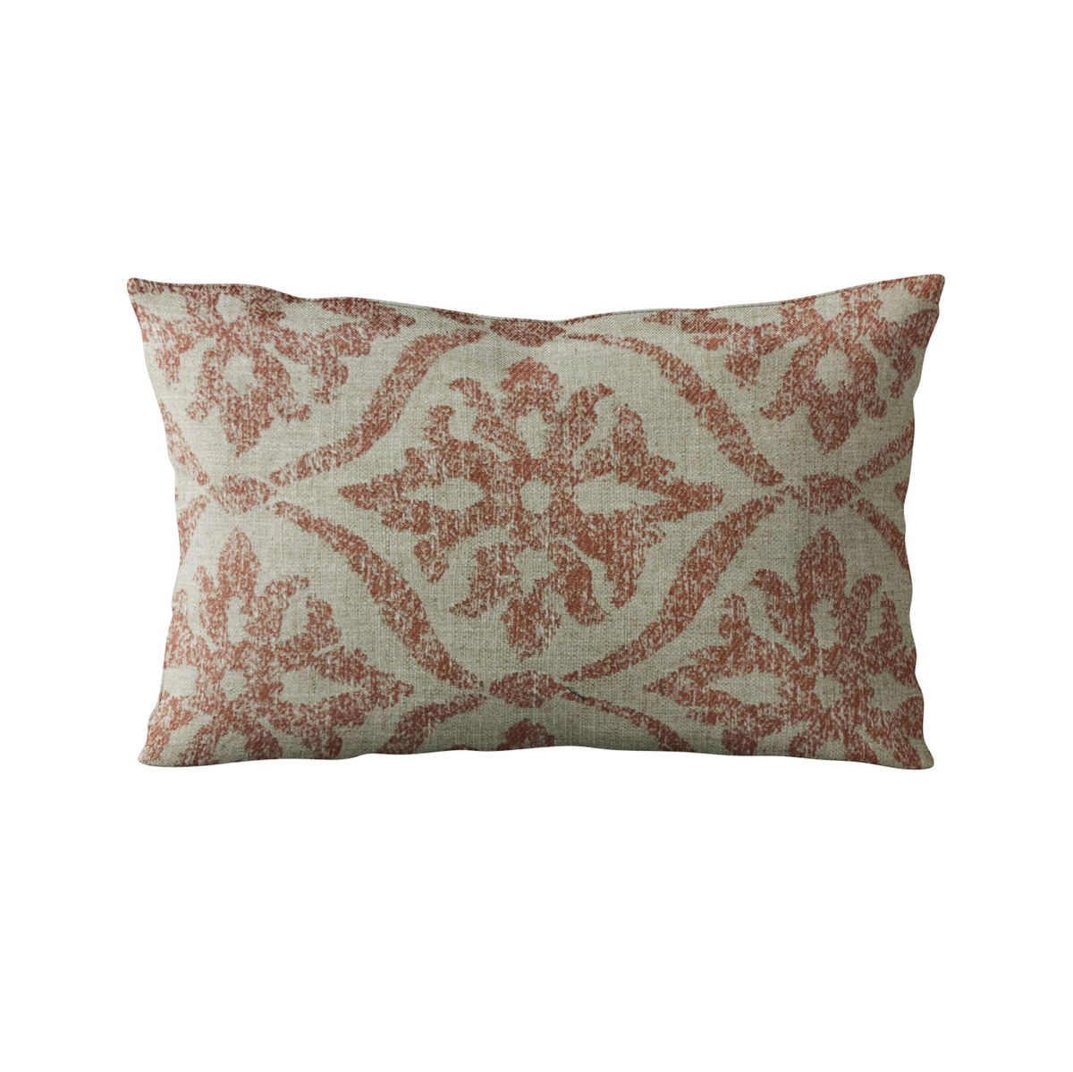 Plutus Beige, Red Flowers Jacquard Luxury Throw Pillow