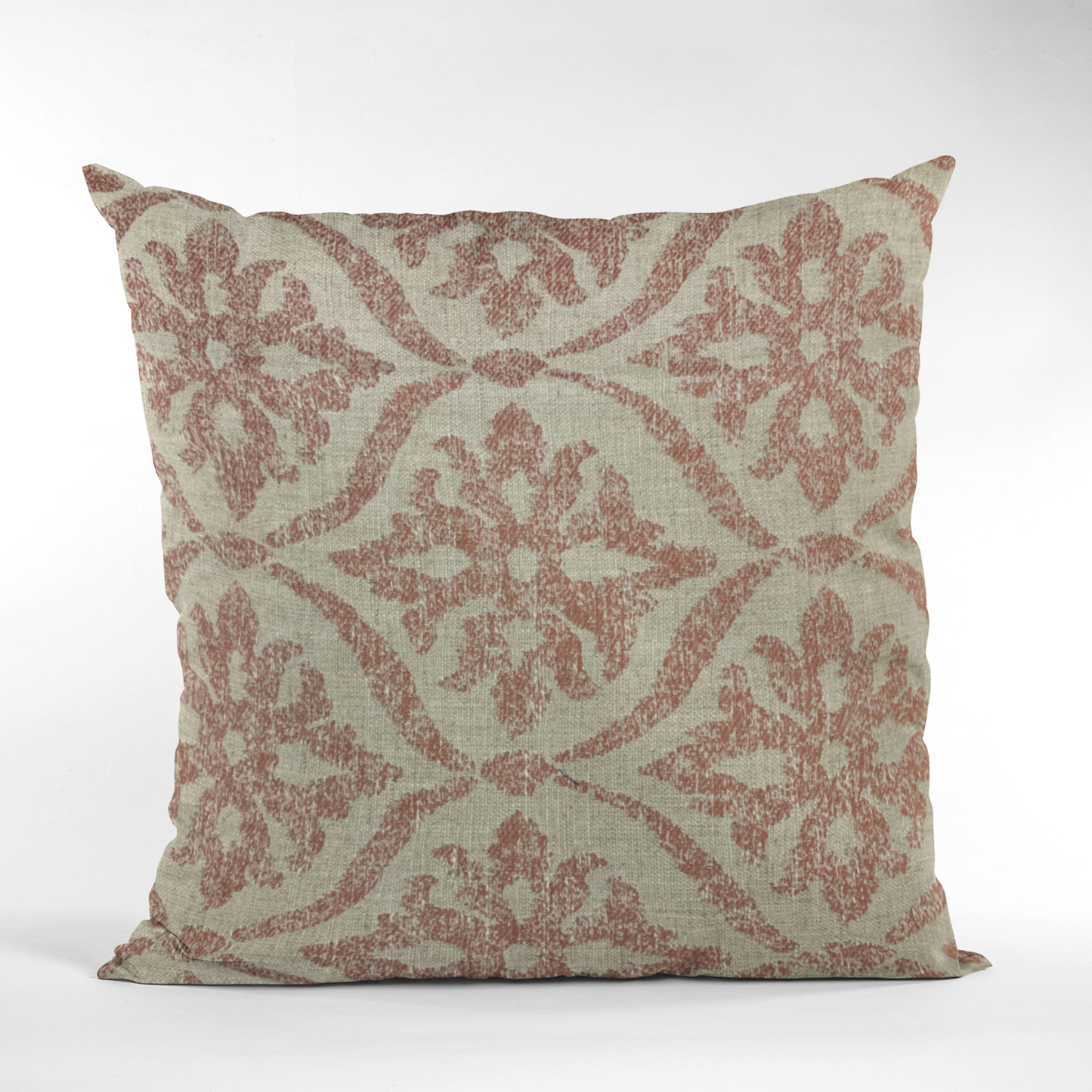 Plutus Beige, Red Flowers Jacquard Luxury Throw Pillow