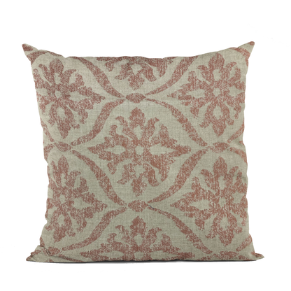 Plutus Beige, Red Flowers Jacquard Luxury Throw Pillow