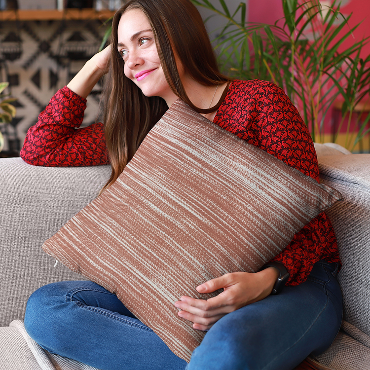 Plutus Red and Beige Shower Stripe Luxury Throw Pillow