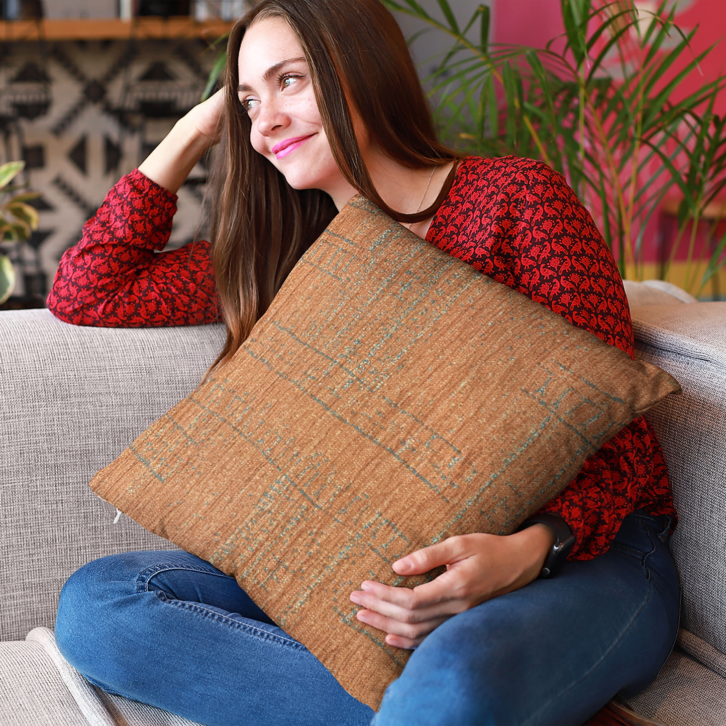 Plutus Orange Lux Geometric Luxury Throw Pillow