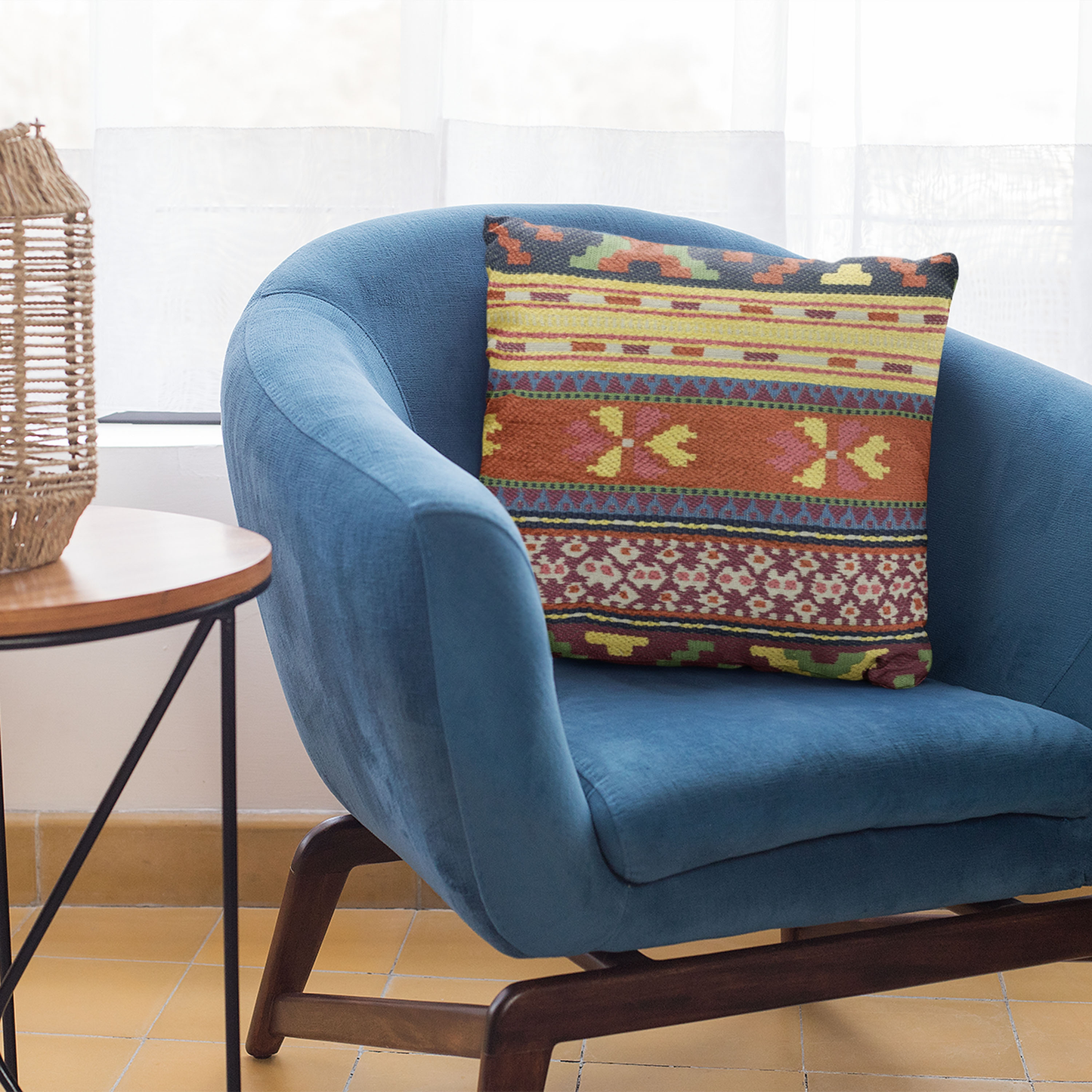 Plutus Multi-Color Unique Lanes Border Luxury Throw Pillow