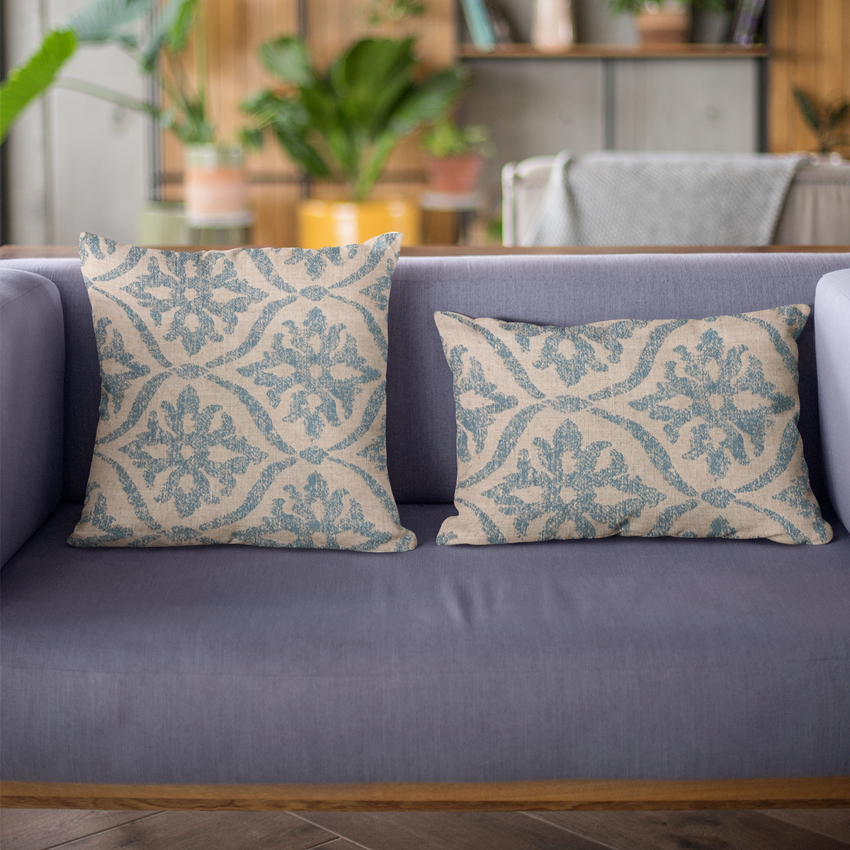 Plutus Blue Flowers Jacquard Luxury Throw Pillow