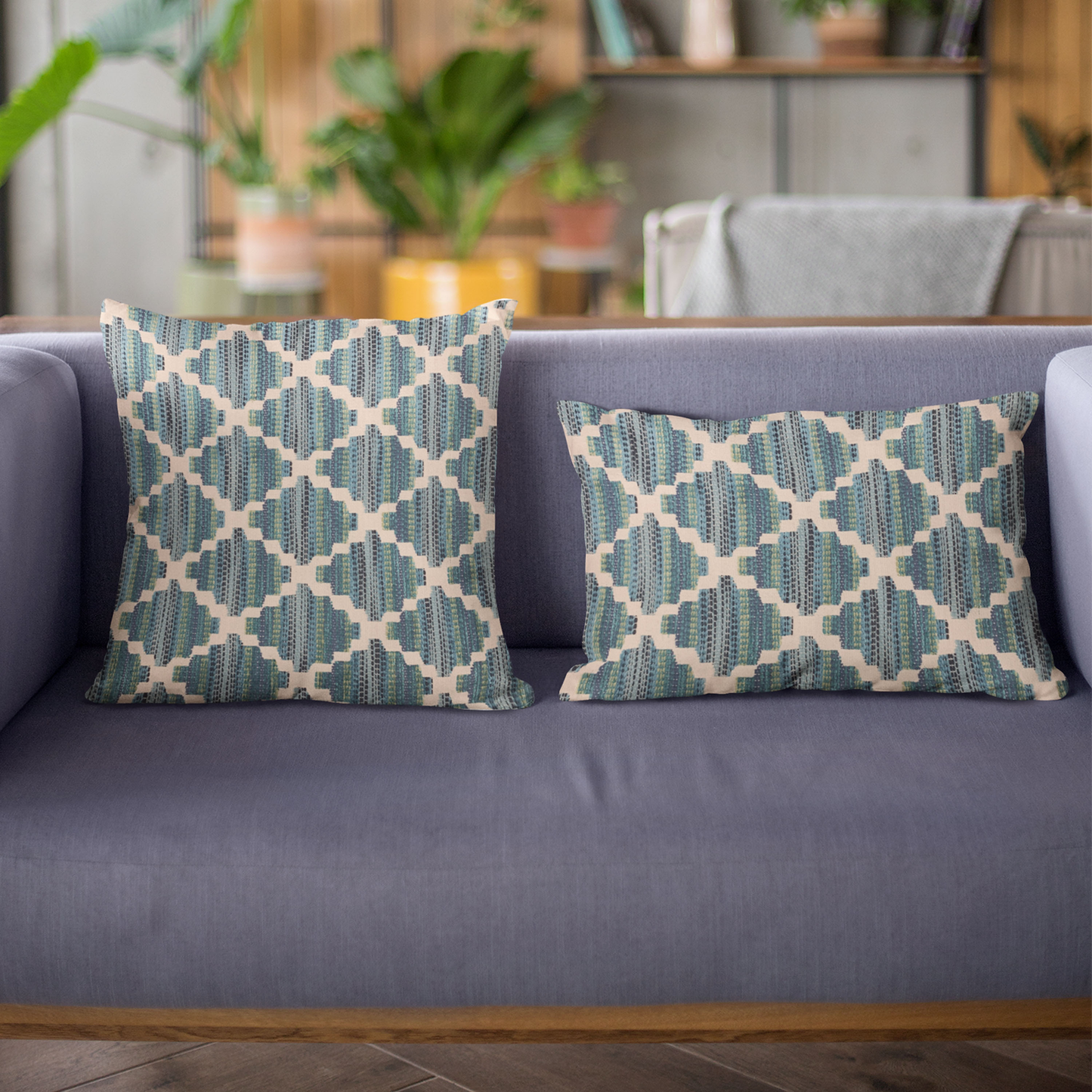 Plutus Blue Zig Zag Cut Diamond Luxury Throw Pillow