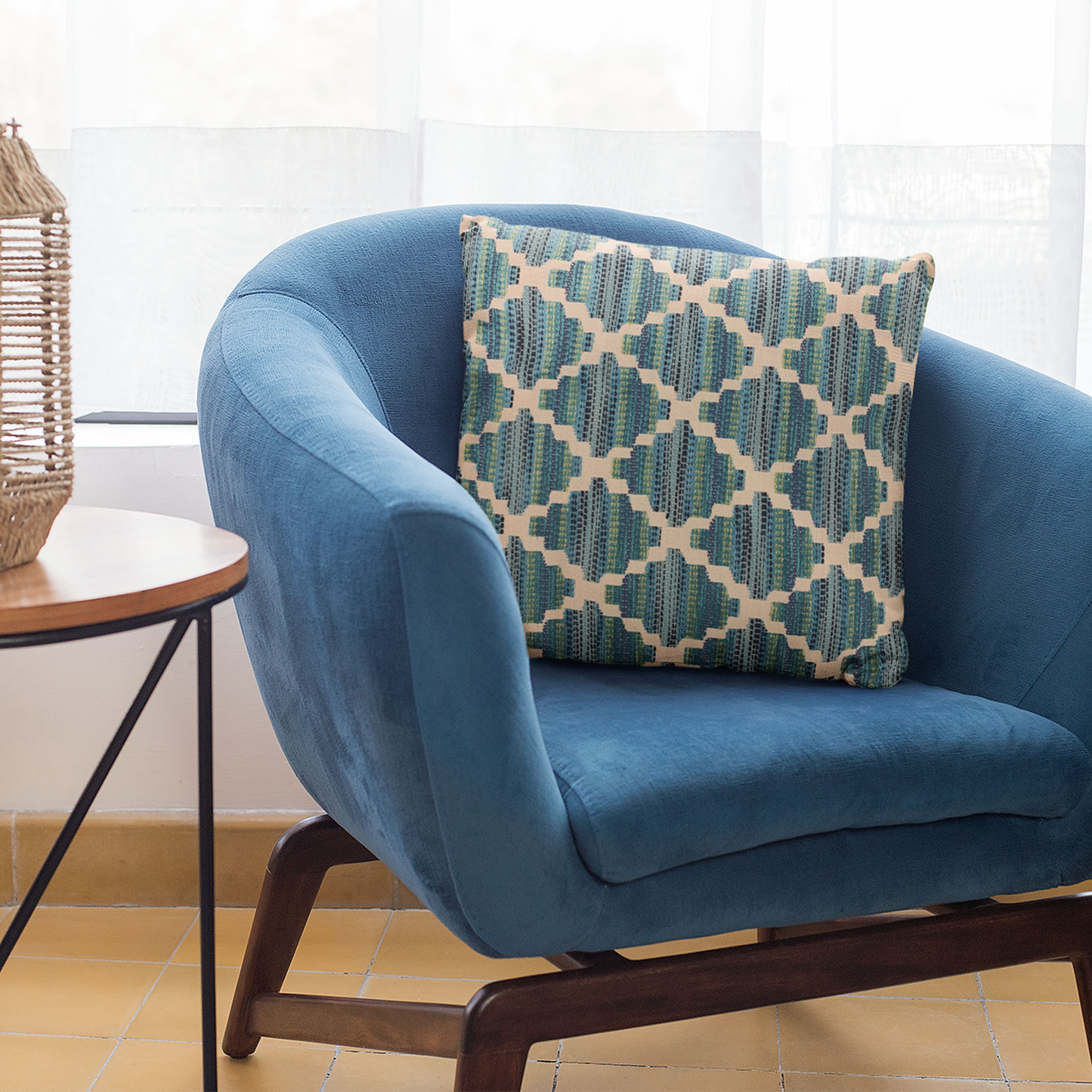 Plutus Blue Zig Zag Cut Diamond Luxury Throw Pillow
