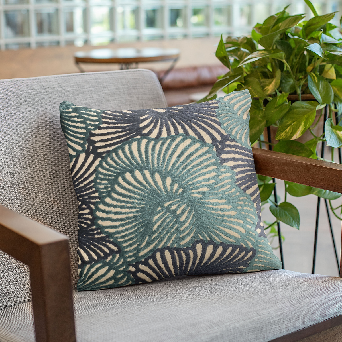 Plutus Blue Plush Damask Luxury Throw Pillow