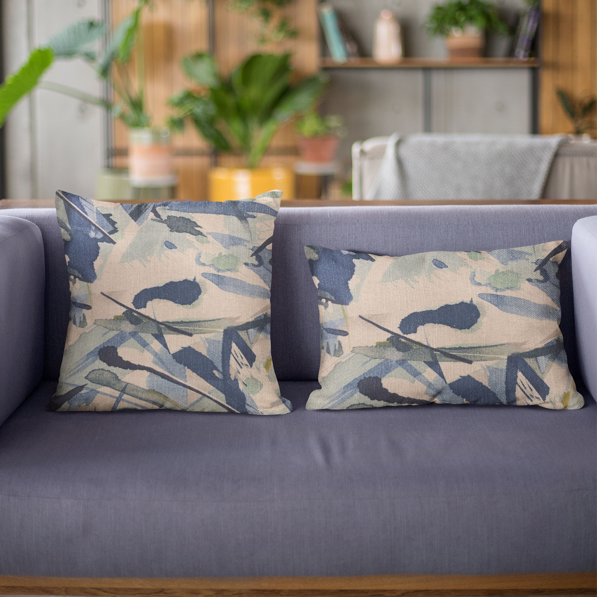 Plutus Blue Modern Art Graphic Print Luxury Throw Pillow